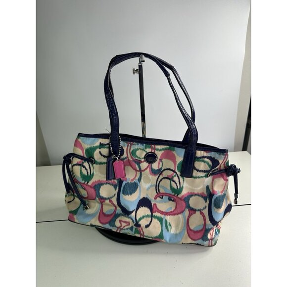 DAMAGED STRAPS - Coach F24453 Ikat Large Carryall Multicolored Signature C - Picture 1 of 9